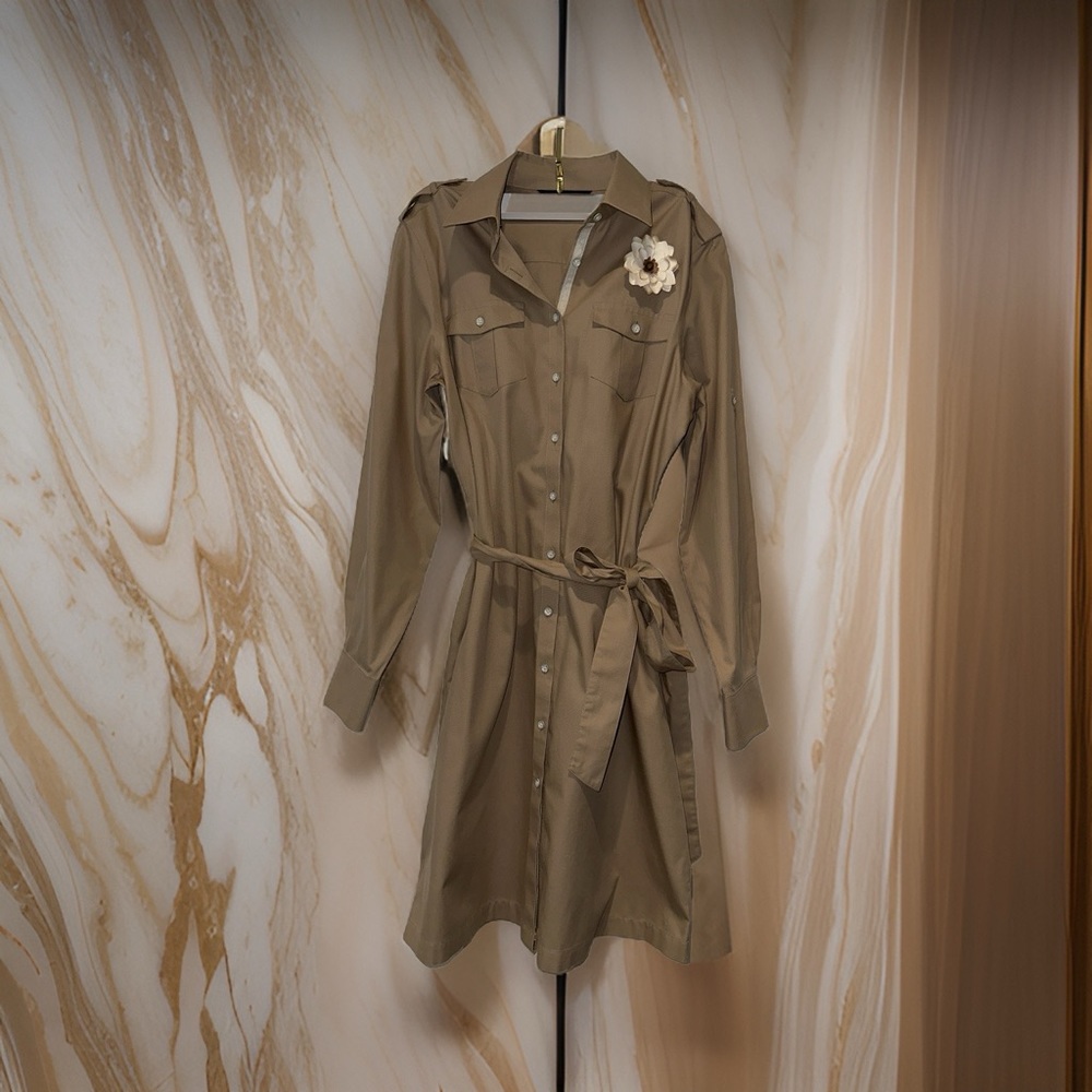 Cotton Oxford Belted Shirt Dress size 10p Brooks Brothers